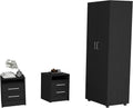 Easy Tool-Free Assembly 3-Piece Bedroom Set, Freestanding Wardrobe with 2 Matching Nightstands, Retro Bedroom Furniture for Apartment, Black