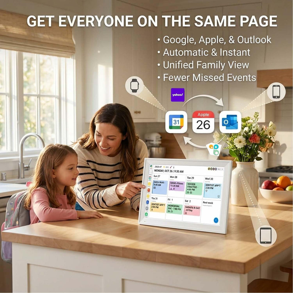 Digital Calendar Family Planner, 15.6', No Subscription | Sync Google, Apple & Outlook calendars with 64GB storage, 8-core CPU, IPS Touchscreen for wall or desk electronic calendar