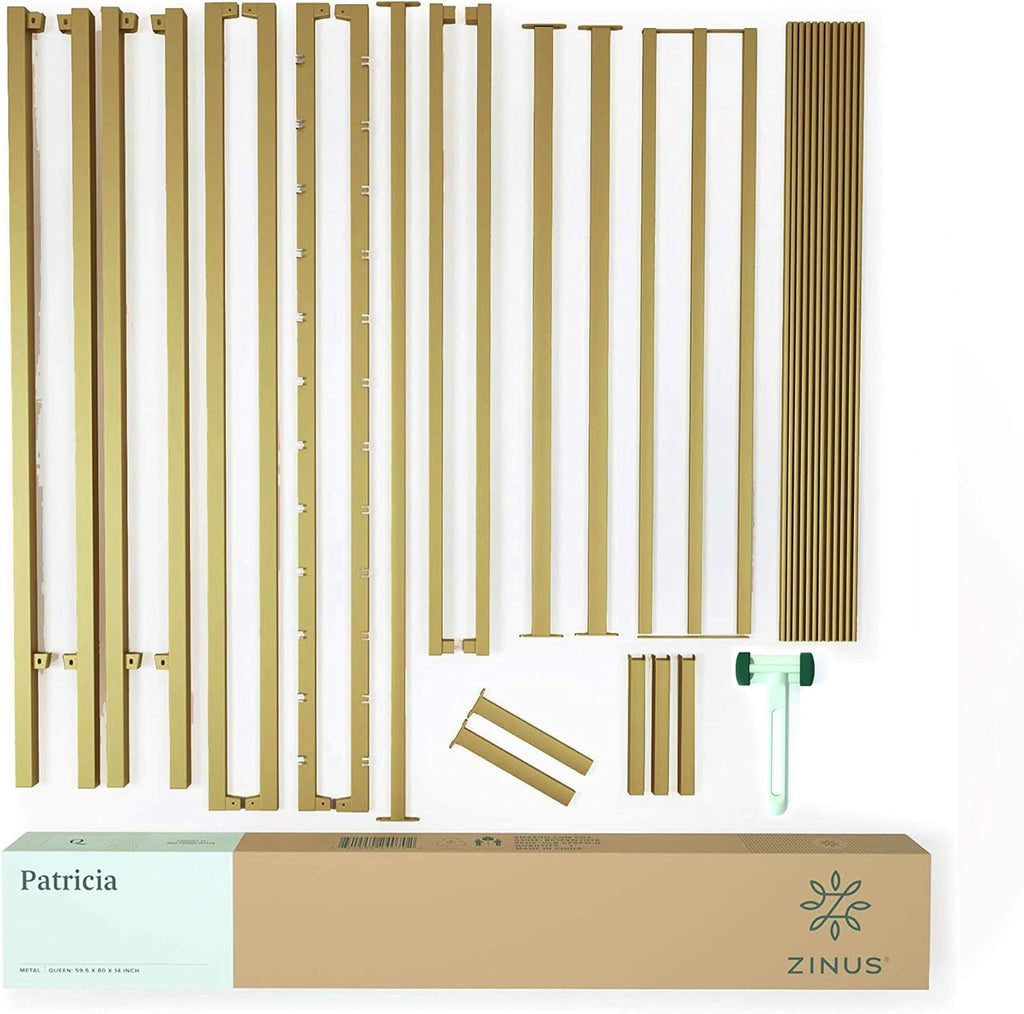 Zinus Patricia Gold Metal Canopy Platform Bed Frame, Mattress Foundation with Steel Slat Support, No Box Spring Needed, Easy Assembly, Queen