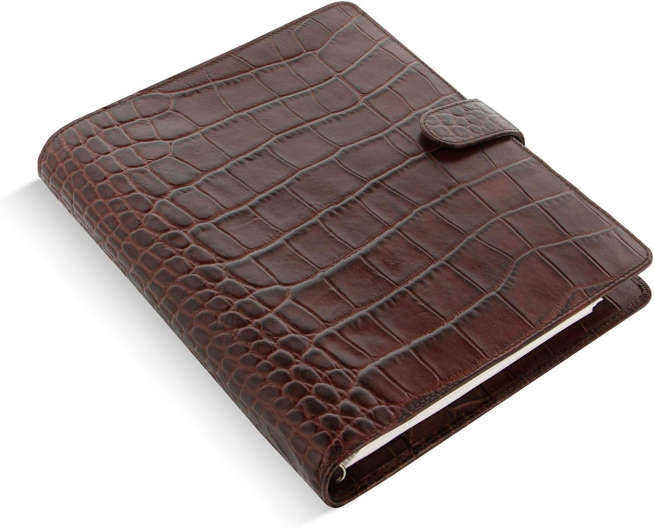 Filofax Classic Croc Print Leather Organizer Agenda Calendar Weekly Daily Planner A5 Size in Chestnut Brown Bundle With DiLoro Ballpoint Pen (A5, Chestnut 2026, 026017)