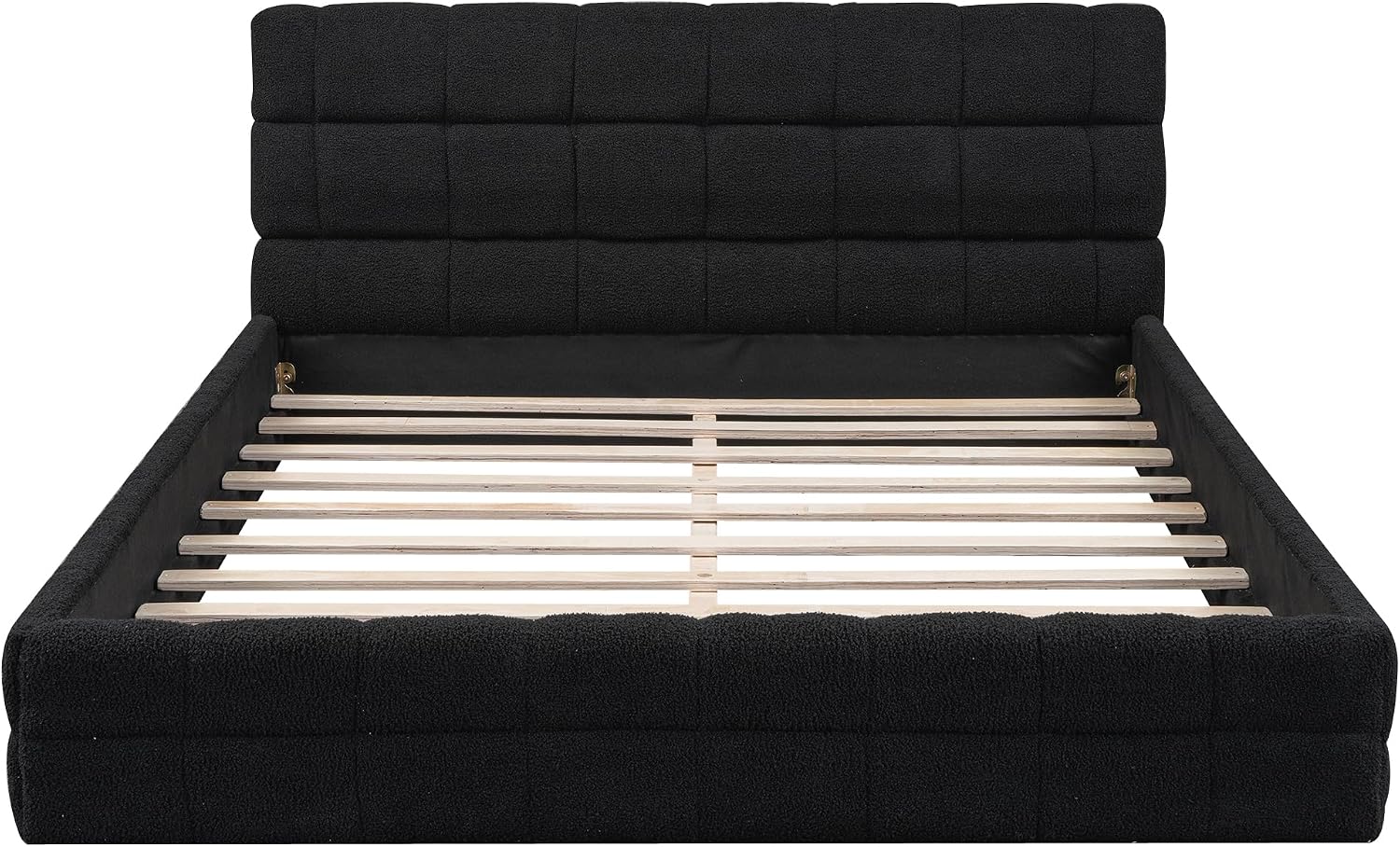 Queen Size Upholstered Platform Bed, Velvet headboard,Wood Slat Support, No Box Spring Needed,Easy Assembly,Bedroom Set (A+Black)