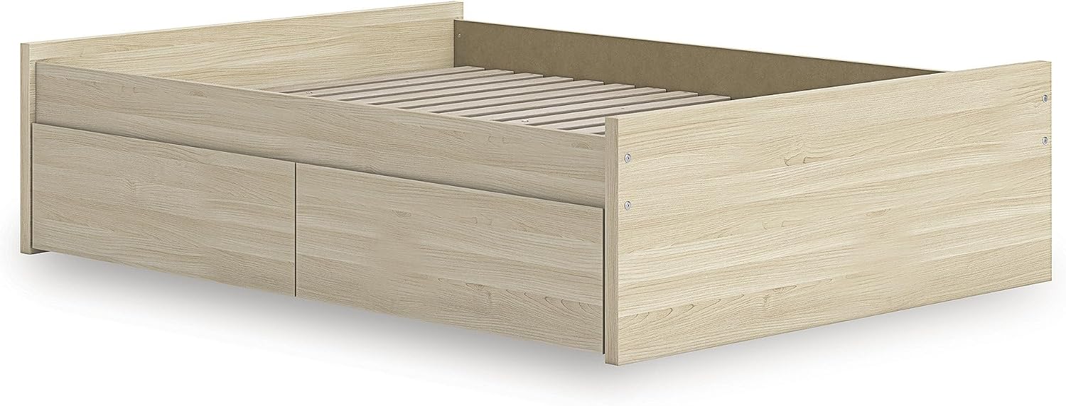 Signature Design by Ashley Onita Scandinavian 4-Drawer Full Platform Bed with 2 Side Storage, Foundation or Box Spring Not Needed, Light Brown