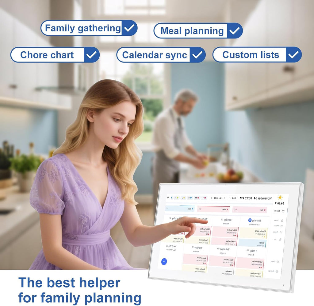 15.6 inch Digital Wall Calendar Touchscreen, Chore Chart, IPS FHD,Wall Planner, Smart Family Schedules, Wall Mount Included，Auto-Rotate, Wall Organizer, Children's or parents' birthdays, Christmas