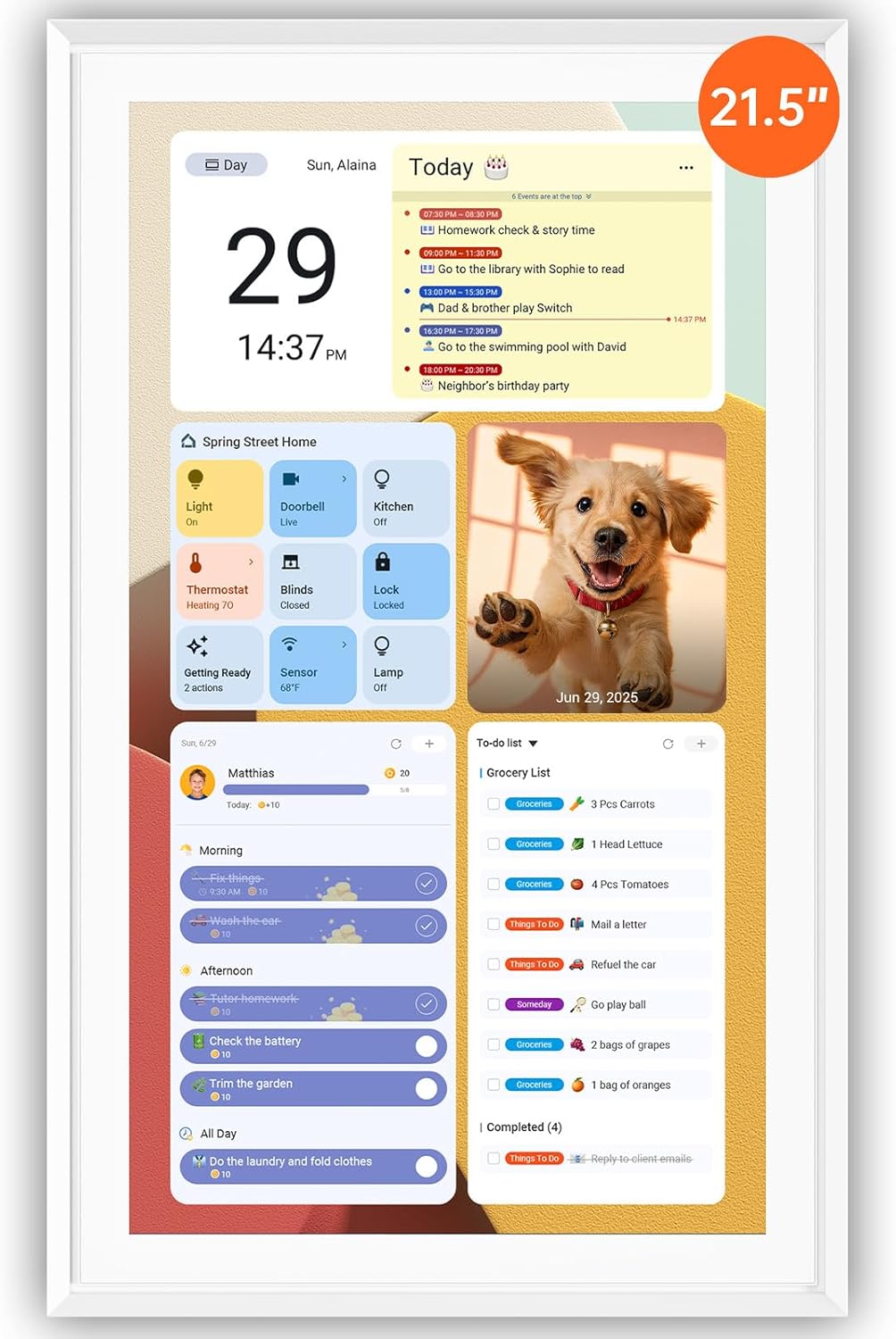 Apolosign 21.5-inch Digital Calendar & Smart Family Wall Planner, No Subscription, Calendar & Dashboard Dual-Mode System, Shared Touchscreen Display with Calendar Sync, Chore Charts & Family Scheduling Hub (White)