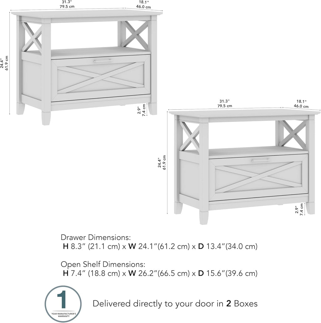 Bush Home 32-inch Nightstand with Drawer - Set of 2, Bedroom Furniture, Key West Collection, Washed Gray