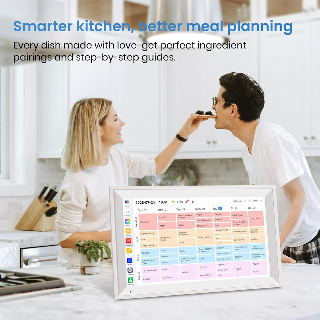 15.6' Smart Digital Wall Calendar, 1920 * 1080P Touchscreen Electronic Wall Planner, Family Schedule Organizer Digital Photo Frame with Built-in 64GB Memory, White