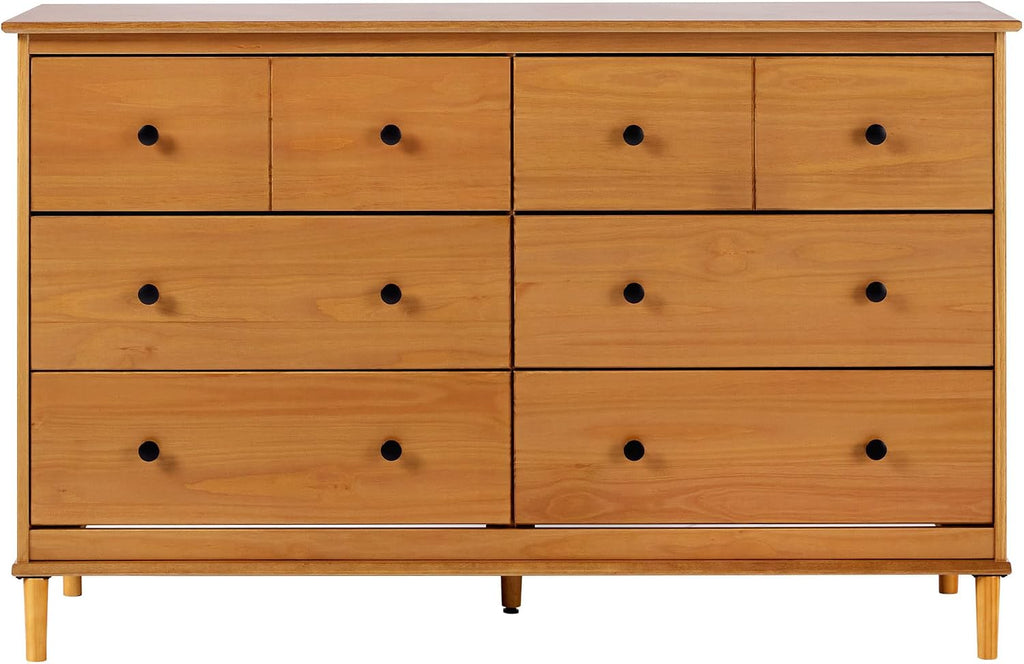 Walker Edison Modern 6-Drawer Solid Wood Dresser Bedroom Storage, 57 Inch, Caramel