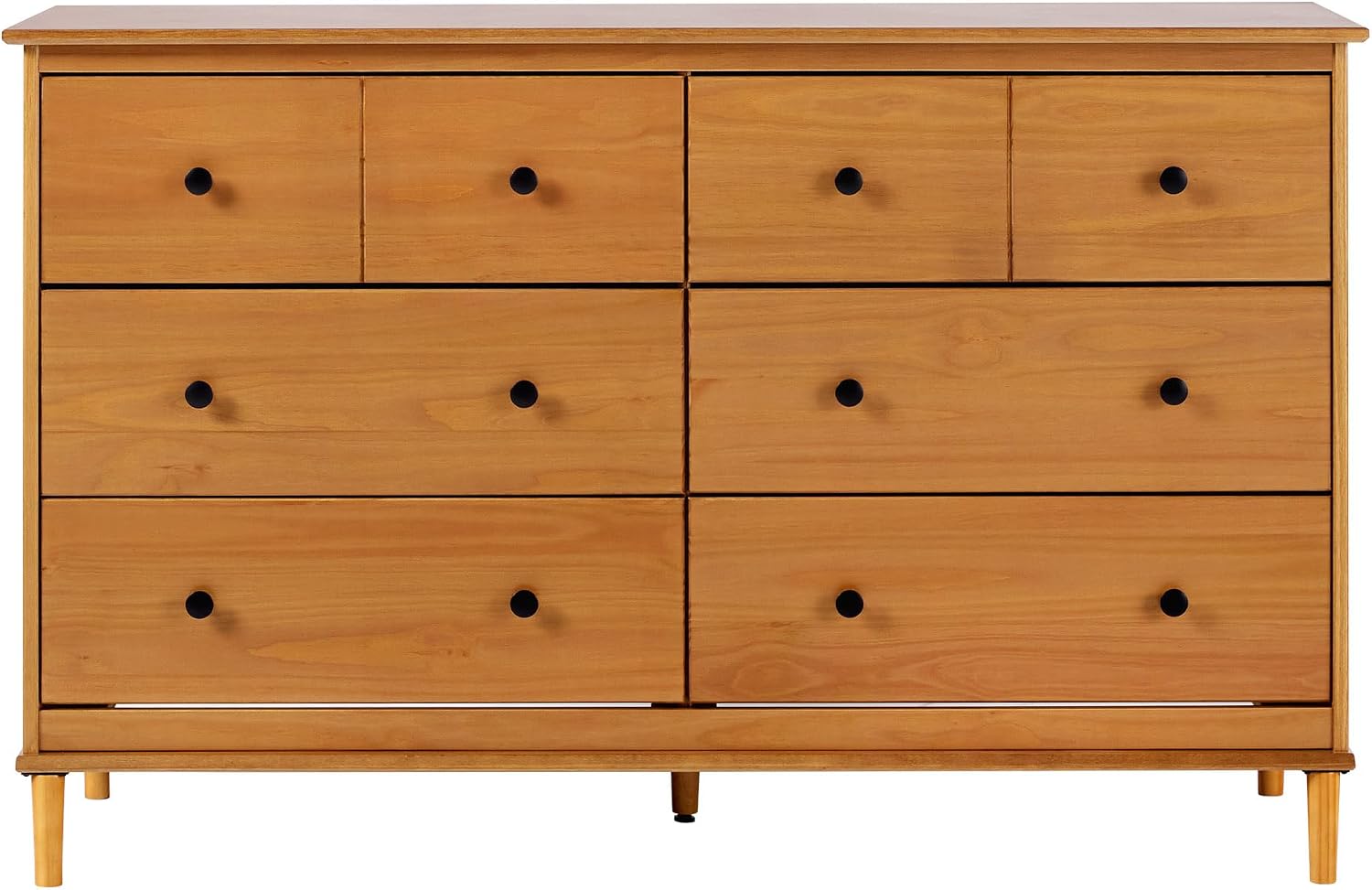 Walker Edison Modern 6-Drawer Solid Wood Dresser Bedroom Storage, 57 Inch, Caramel