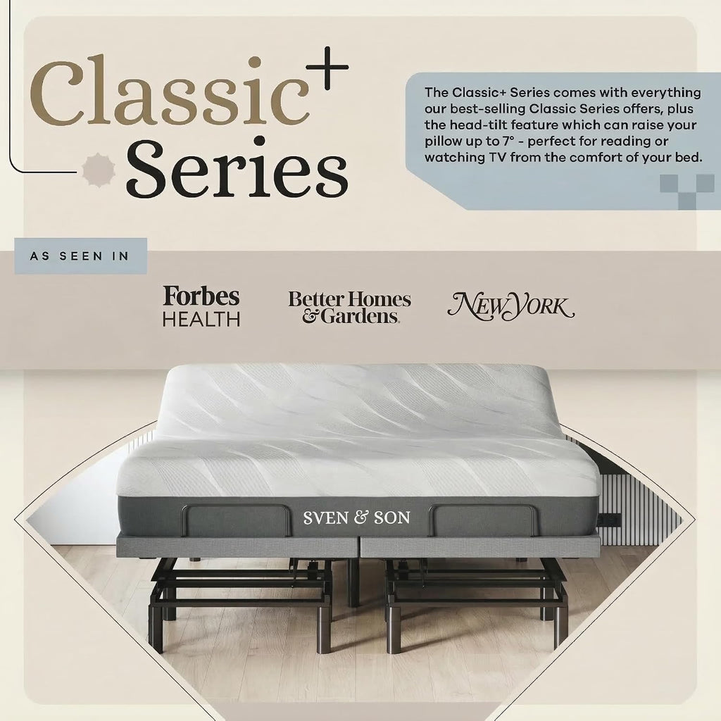Sven & Son Harmony Adjustable Bed Base, Head and Foot Lift, Massage, Under-Bed Lights, USB, Gel Memory, Zero Gravity Smart Frame - King + 12 inch Memory Foam Matt (Medium)