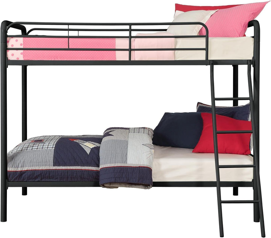 DHP Twin-Over-Twin Bunk Bed with Metal Frame and Ladder, Space-Saving Design, Black Black Twin/Twin