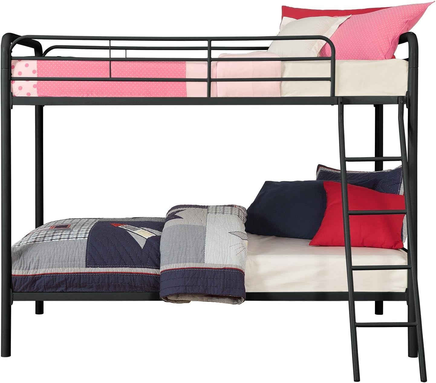 DHP Twin-Over-Twin Bunk Bed with Metal Frame and Ladder, Space-Saving Design, Black Black Twin/Twin