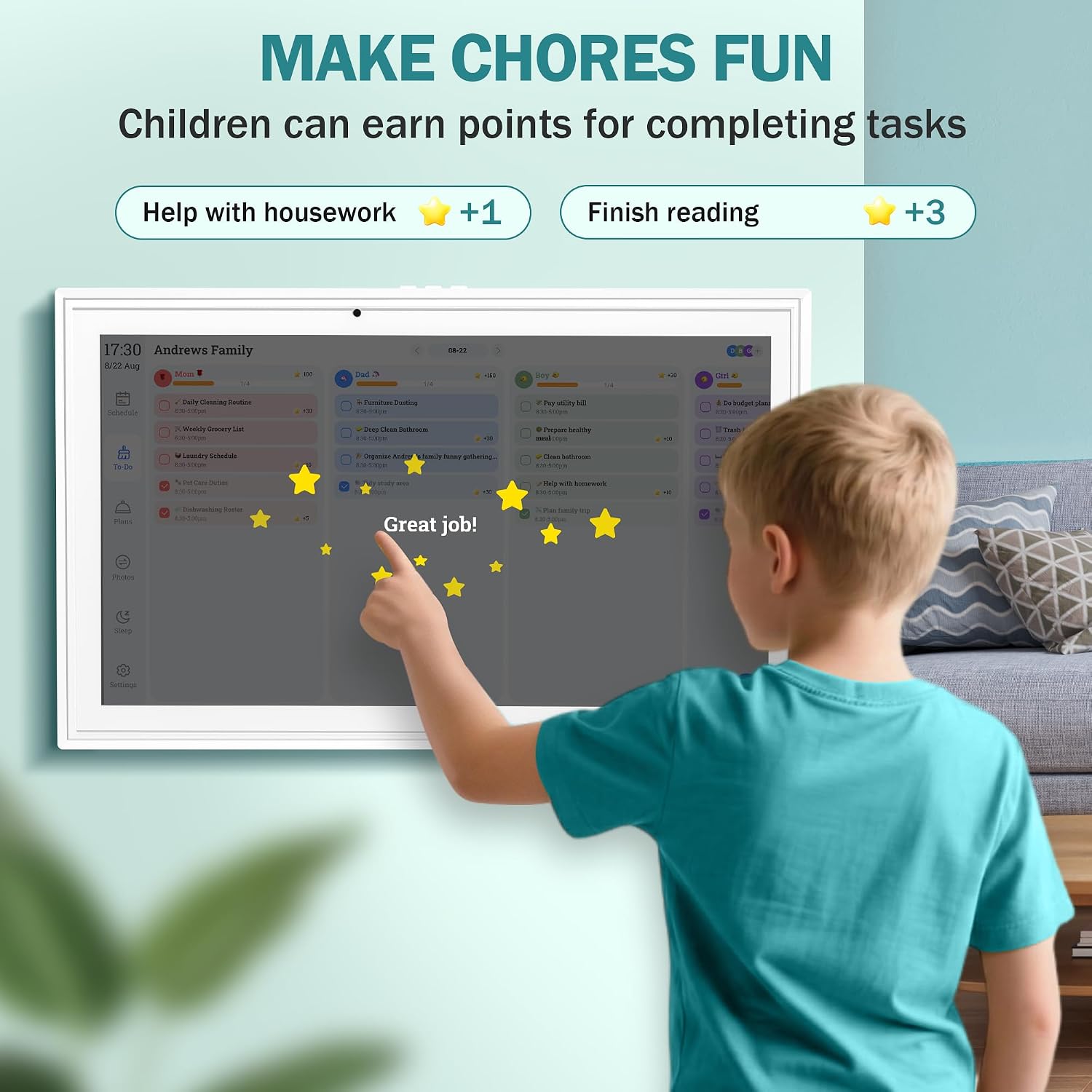 Digital Calendar Wall Touch Screen, 21.5 Inch Electronic Smart Calendar with Google Play & Multi-Calendar Sync, Electronic Planner & Chore Chart for Family Schedules Meal White