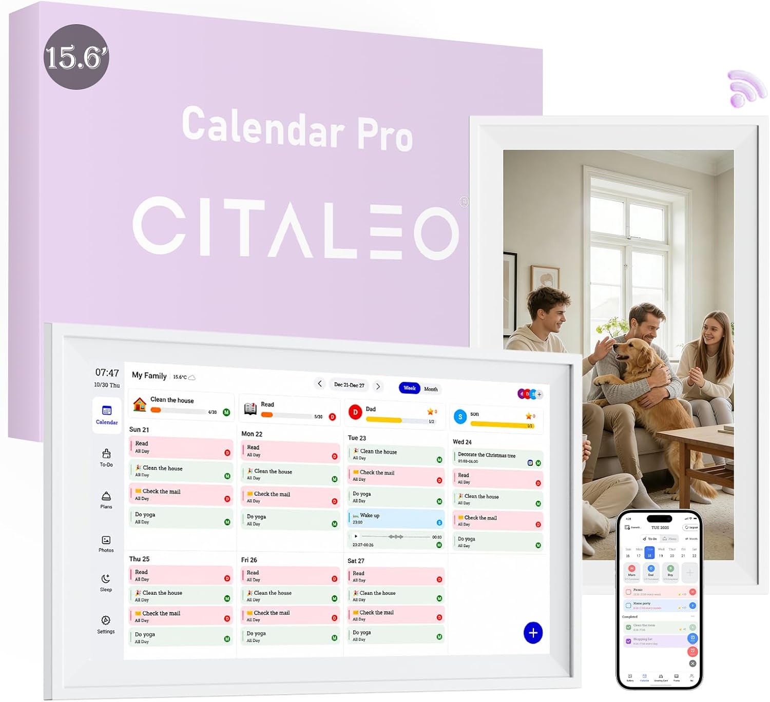 Digital Calendar Wall Touch Screen, No subscription fees,15.6 Inch | Smart Electronic Calendar with WiFi, Chore Chart, Meal Planner, Voice Record, AI Photo Repair, Wall/Desk Mount, Gift for Mom