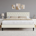 HOMBCK King Size Bed Frame, Linen Fabric Upholstered Bed Frame King Size with Headboard, Wood Slats Support, Button Tufted Design, No Box Spring Needed, Cream