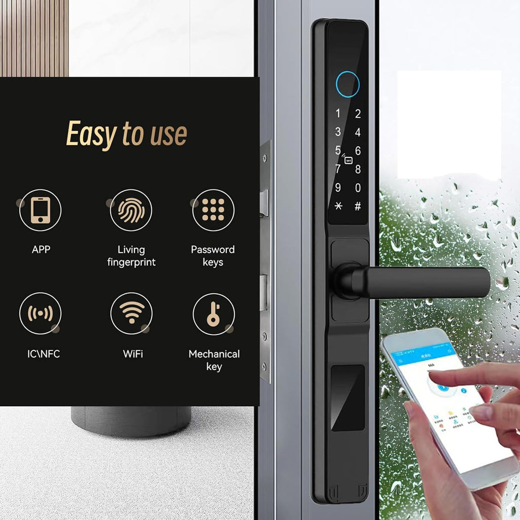 HIFAM Fingerprint Door Lock, TUYA APP Control Smart Lock Electronic Door Lock with Code Passcode Biometric Door Handle, IC Card Key Unlock