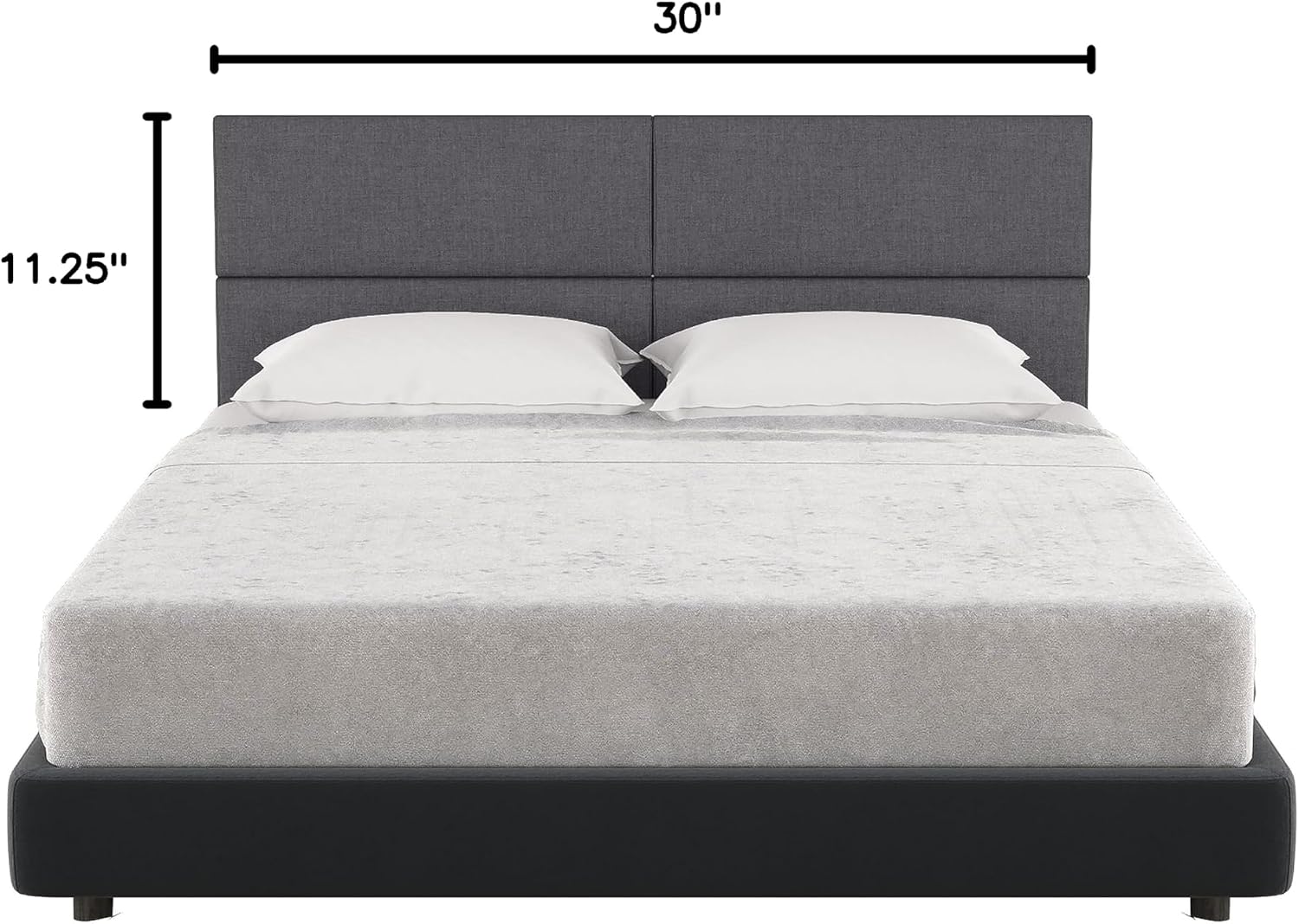 Jaxx Panelist Modern Padded Headboard – Set of 4 Wall Mounted Panels (Each 11.25' x 30') - Queen, Charcoal Microvelvet