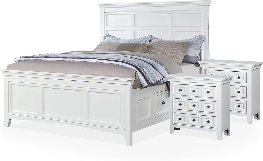 Furniture of America Zinnia Transitional Storage Wood 3-Piece Bedroom Set, Bed and 2 Nightstands, Full-Size, White