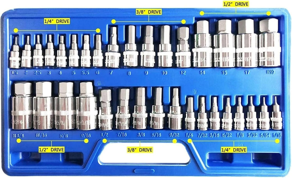 34Pcs Hex Bit Socket Set Allen Wrench Bit Kit Hex Key For Ratchet Socket Tool SA-E And Metric 3/8, 1/4, 1/2 Drive Socket