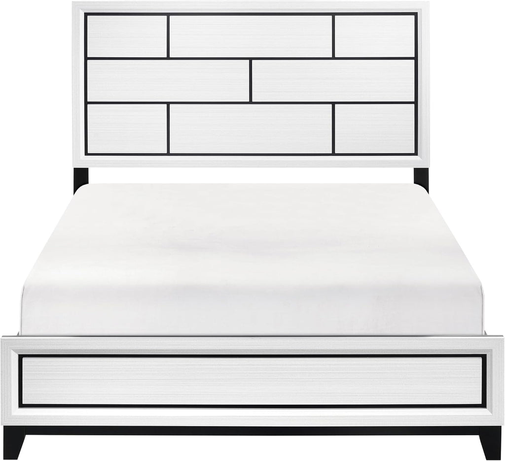 GOWE Modern Contemporary White Finish Full Bed 1pc Wooden Bedroom Furniture Black Line Design