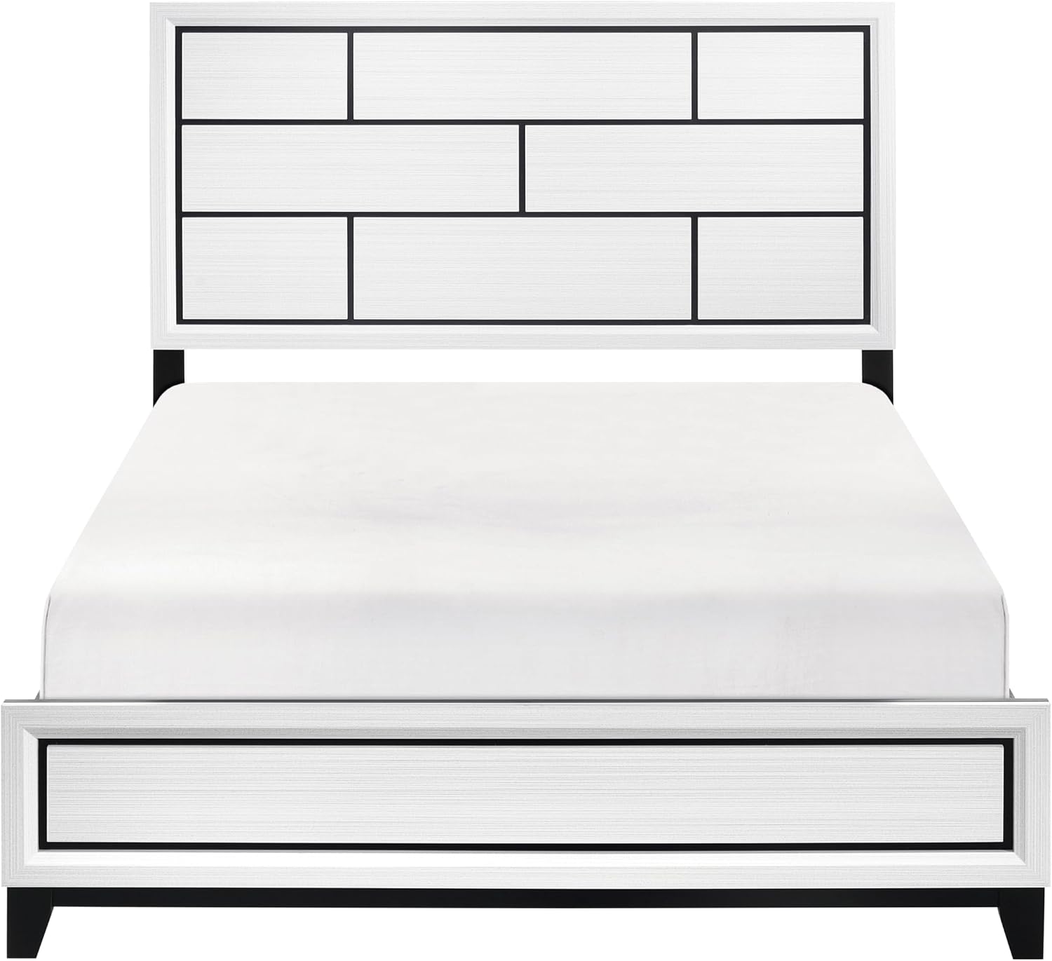 GOWE Modern Contemporary White Finish Full Bed 1pc Wooden Bedroom Furniture Black Line Design