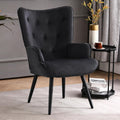 Furniliving Velvet Accent Chair Modern Upholstered Side Armchair with Tapered Legs Tufted Button Wingback Sofa Chairs Tall Back Reading for Living Room Bedroom Waiting Room, Black