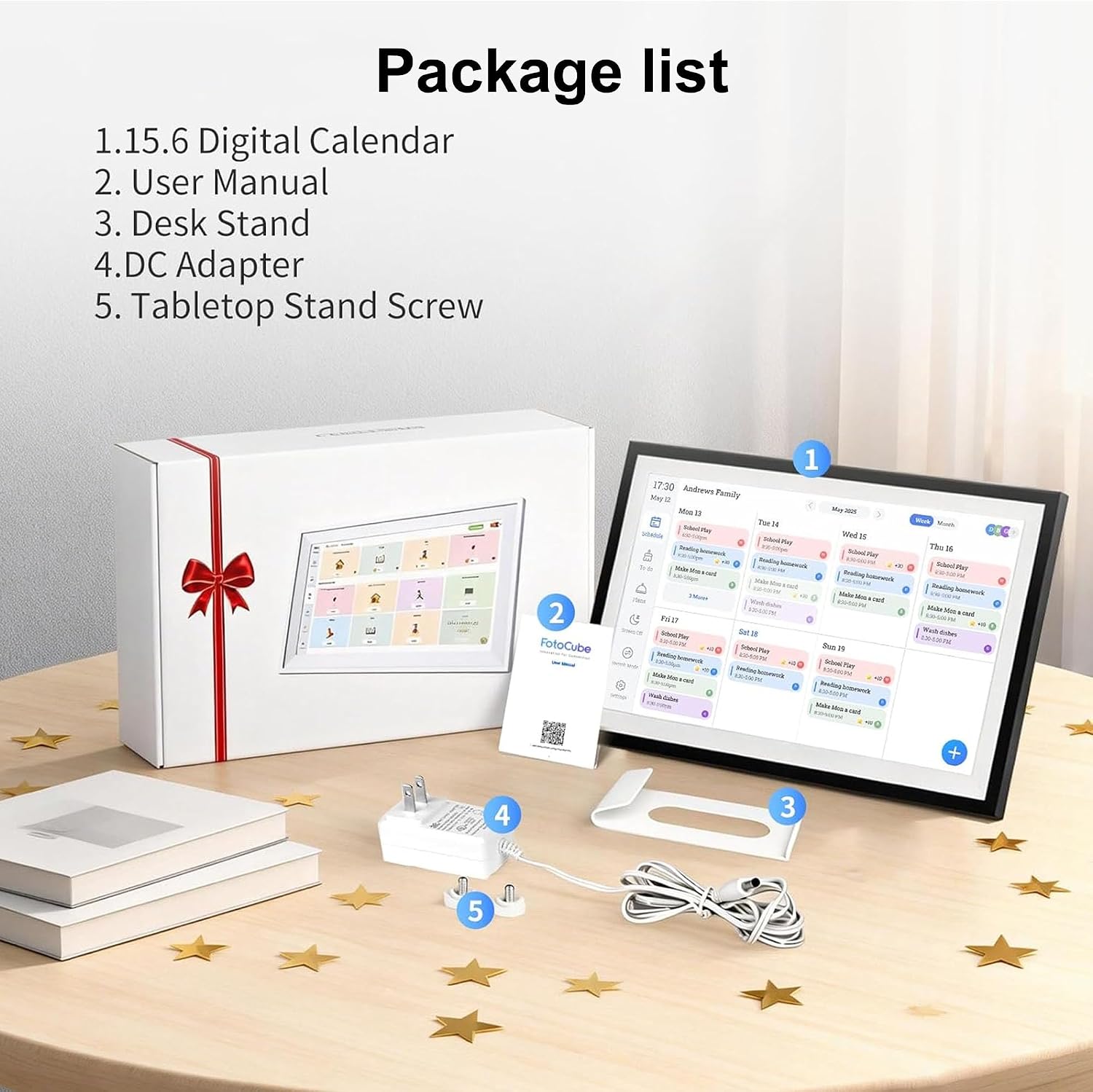 Digital Calendar Wall Touch Screen 15.6' HD Smart Family Planner | Whole-Family Schedule Sync, Chore Rewards & Meal Planning, Zero Subscription Fees, Photo Frame