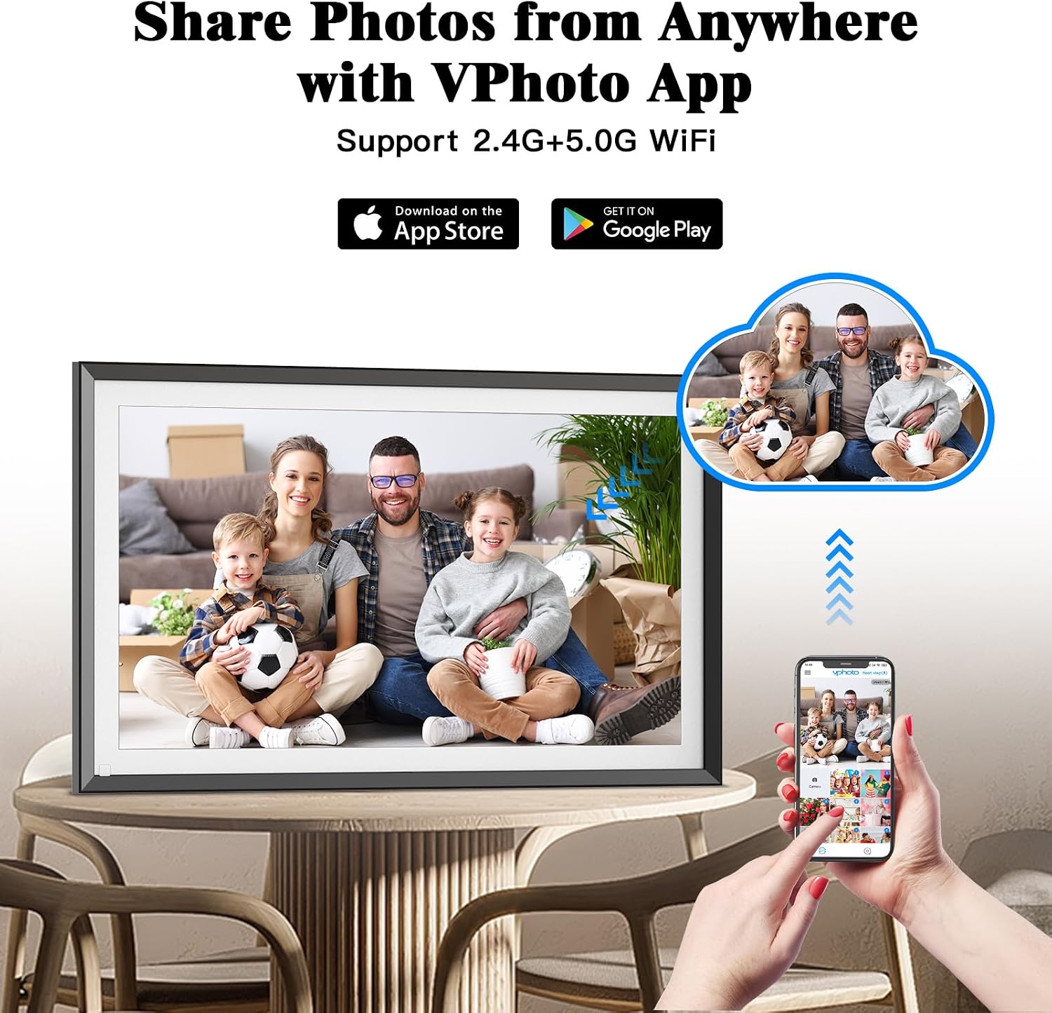 WiFi PWOSUN Digital Picture Frame - Large 15.6-inch Digital Photo Frame with FHD Touchscreen, Dual-WiFi Smart Frames, 32GB, Unlimited Cloud Storage, Share Photos & Videos via APP/Email, Auto-Rotate