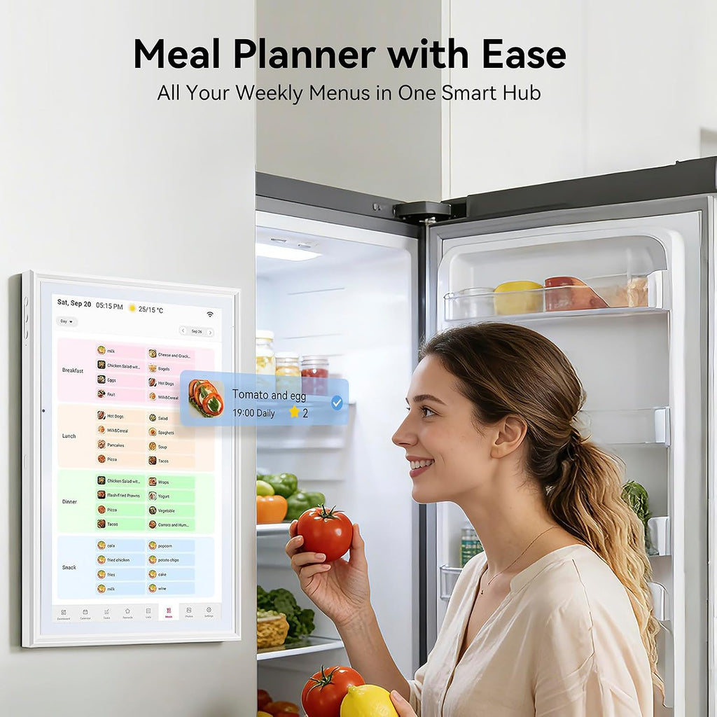 15.6 Inch Digital Calendar，Smart Touchscreen Interactive Display for Family Schedules，Chore Charts, Achievement Rewards,Meal Planner, to Do List，Wall & Desk Mount Smart Electronic Planne