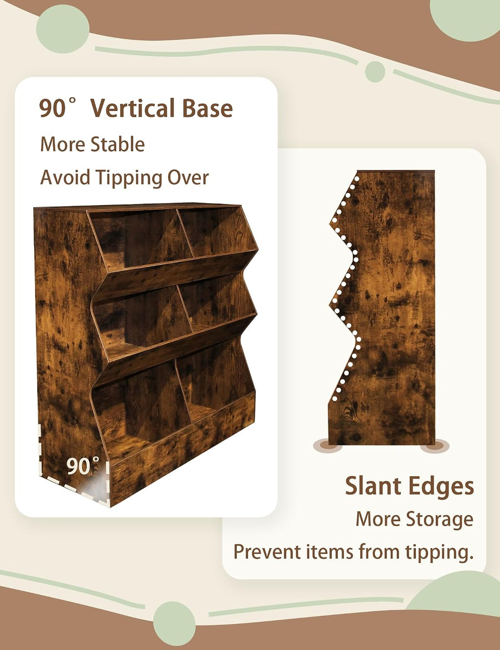 DINZI LVJ Toy Storage Organizer, Kids Bookshelf, Wooden Toy Storage Cabinet, 6 Cubby Children Bookcase, 39.4' L Toddler Book Shelf for Playroom, Living Room, Nursery, Hallway, School, Rustic Brown