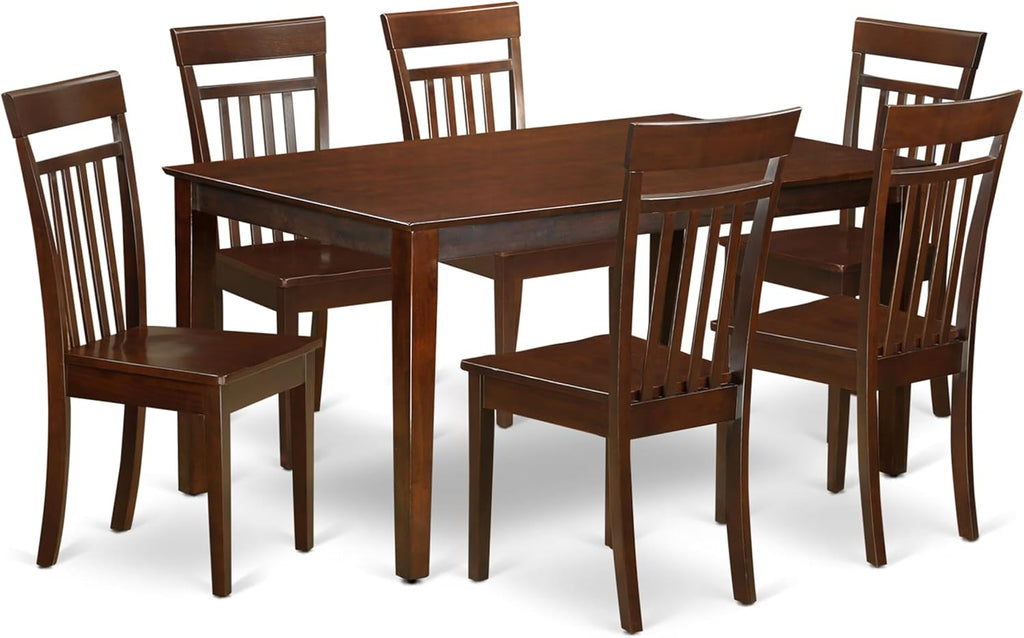 East West Furniture CAP7S-MAH-W 7 Piece Dining Room Furniture Set Consist of a Rectangle Kitchen Table and 6 Dining Chairs, 36x60 Inch, Mahogany