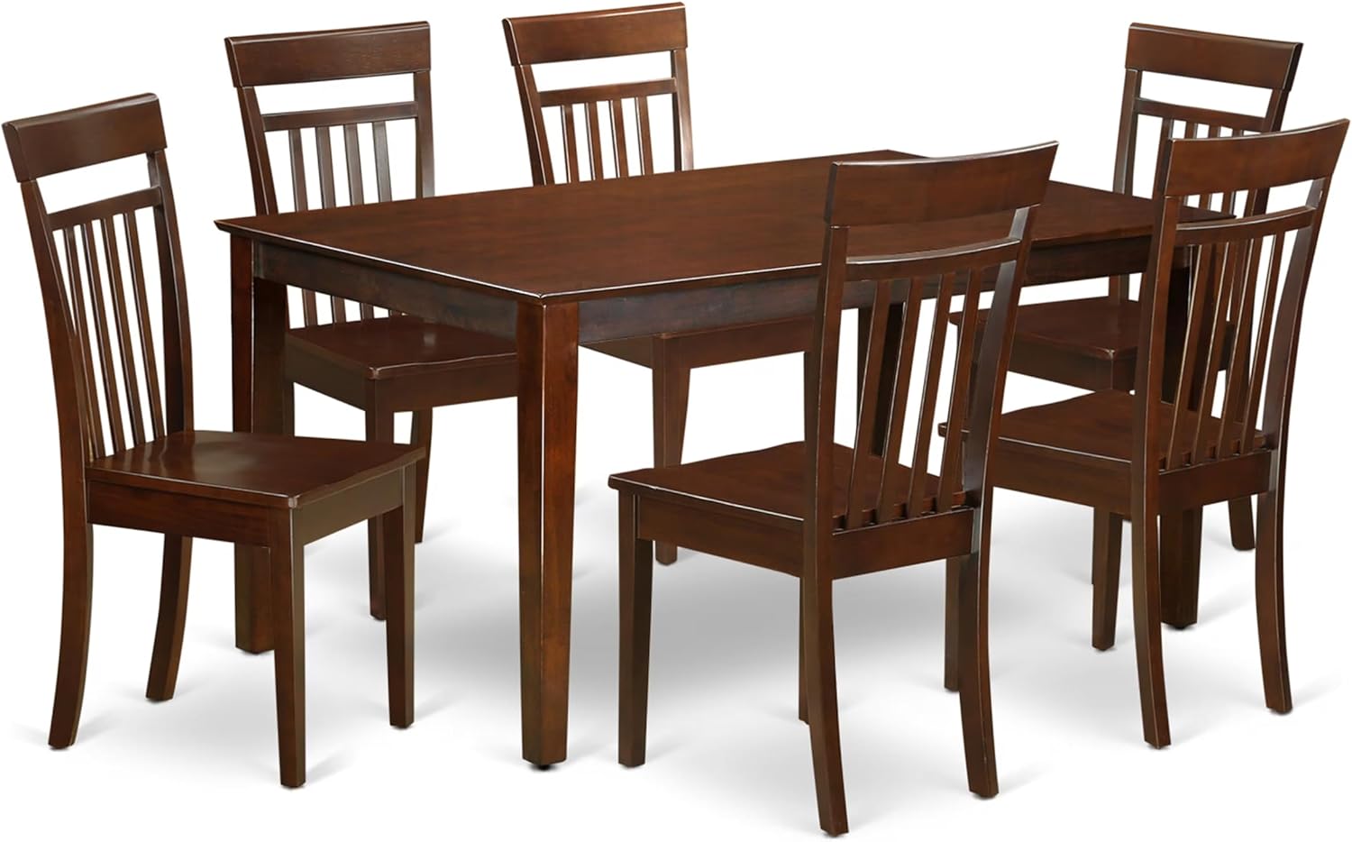 East West Furniture CAP7S-MAH-W 7 Piece Dining Room Furniture Set Consist of a Rectangle Kitchen Table and 6 Dining Chairs, 36x60 Inch, Mahogany