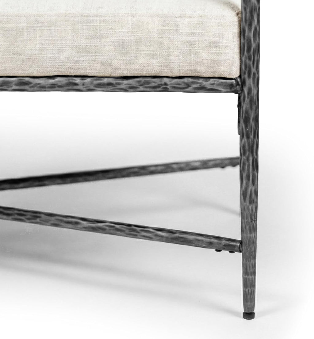 24/7 Shop at Home Lalia Hammered Metal 4-Piece Bedroom Collection, Upholstered Bed Frame with Camelback Headboard, Forged Steel, Bench and Curved Nightstands, Foundation Required, Queen, Matte Grey
