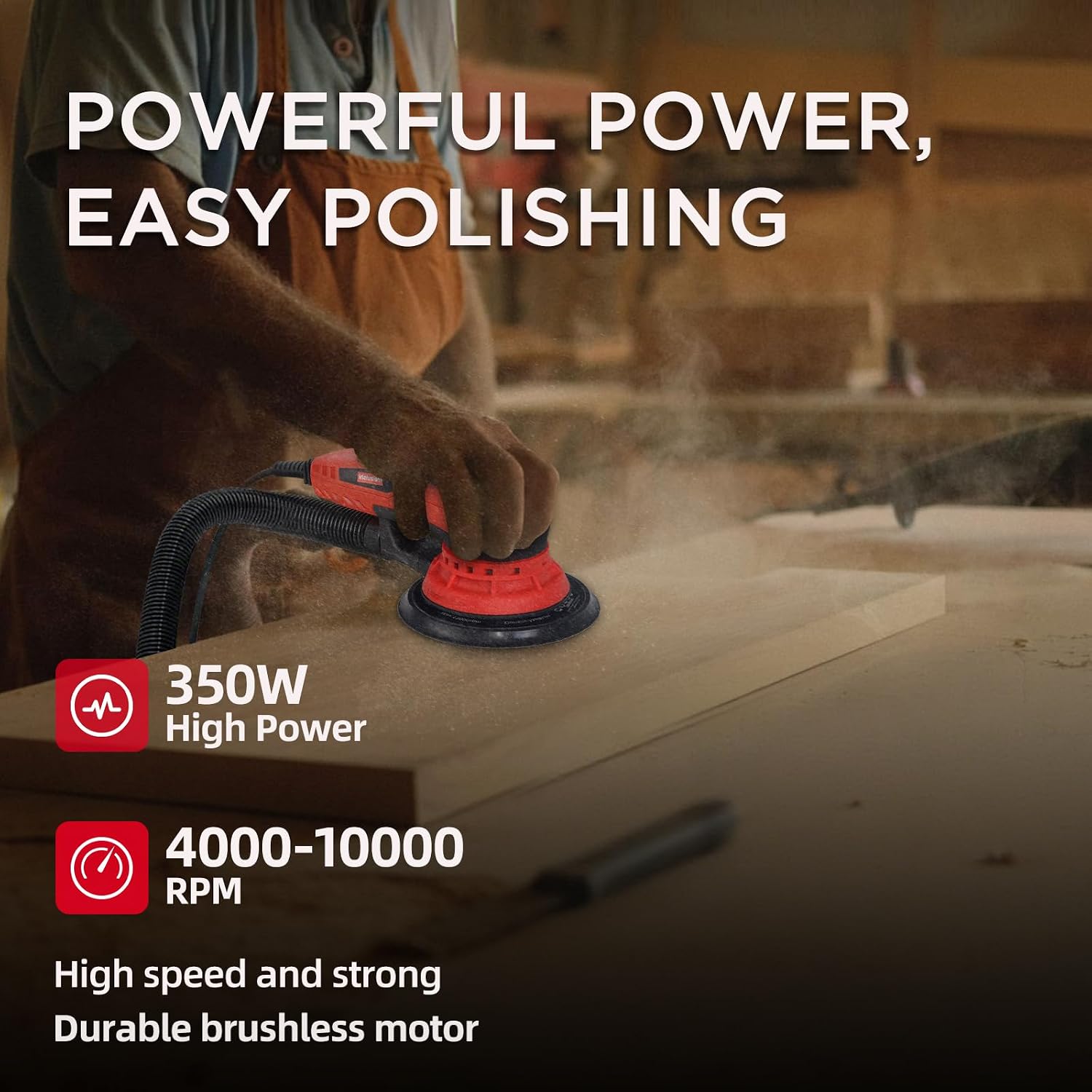 Random Orbital Sander Brushless 350W 3A Multi-function Variable Speed Electric Corded Orbital Sanders Machine for Woodworking, car，Drywall Sanding, Polishing，Random Color