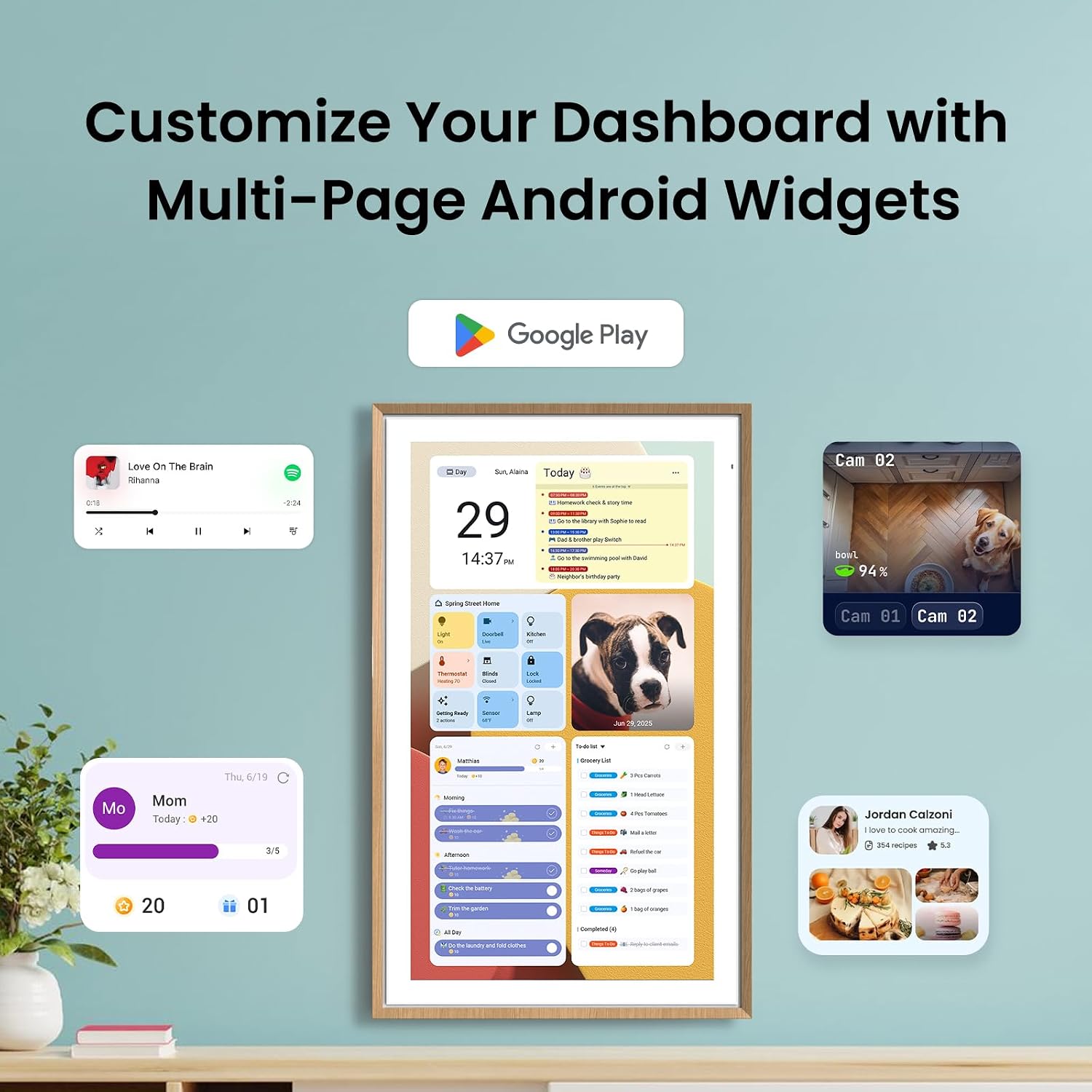 Apolosign 21.5-inch Digital Calendar & Smart Family Wall Planner, No Subscription, Calendar & Dashboard Dual-Mode System, Shared Touchscreen Display with Calendar Sync, Chore Charts & Family Scheduling Hub (Teak)