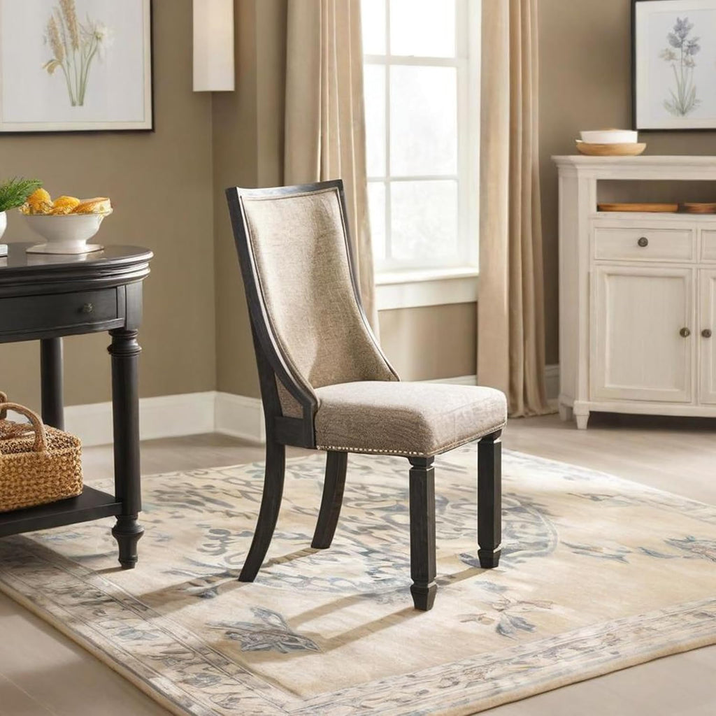 Signature Design by Ashley Tyler Creek Urban Farmhouse Upholstered Dining Chair, 2 Count, Almost Black