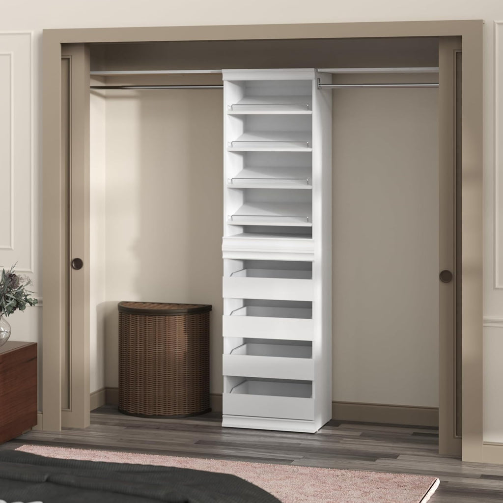 ClosetMaid Modular Storage Unit with 4 Drawers, Wood Closet Organizer, Stacking, Full Backer, Storage, Decorative Trim, White