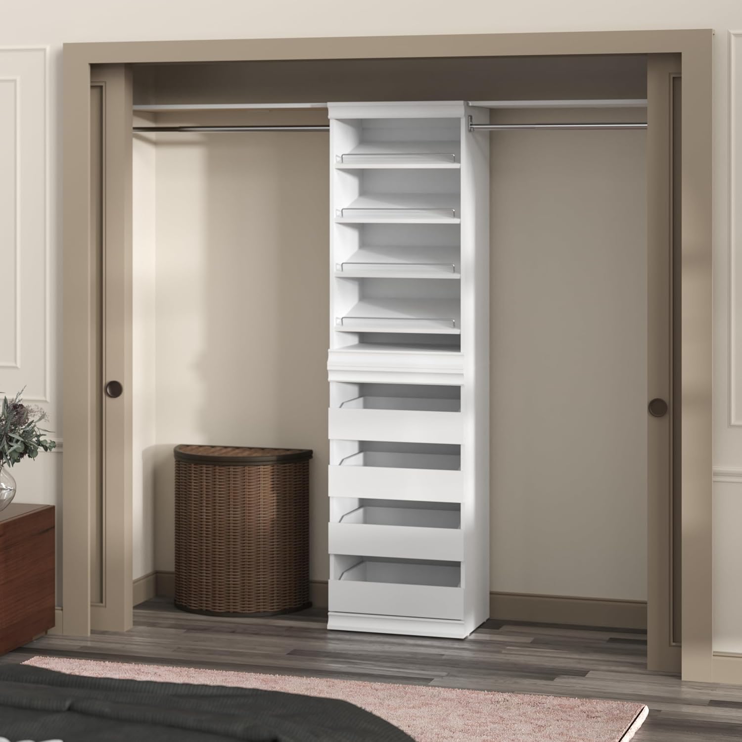 ClosetMaid Modular Storage Unit with 4 Drawers, Wood Closet Organizer, Stacking, Full Backer, Storage, Decorative Trim, White