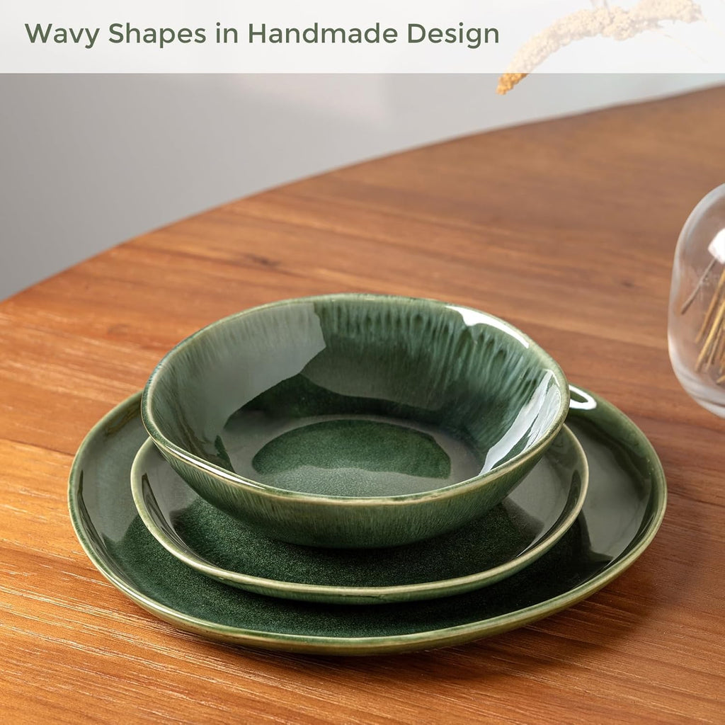 AmorArc Ceramic Dinnerware Sets,Handmade Reactive Glaze Stoneware Plates and Bowls Sets,Highly Scratch Resistant | Dishwasher & Microwave Safe Dishes Set,Service for 8 (24pc)