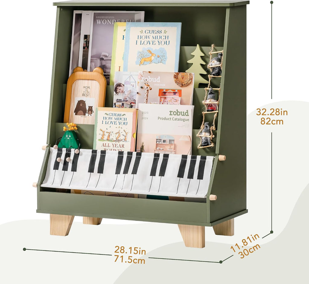 ROBOTIME 4-Tier Kids Bookshelf - Toddler Bookshelf for Classrooms, Playrooms, and Nursery - Wooden Kids Bookcase Front and Back Storage, Children Book Rack for Boys, Girls (Green)