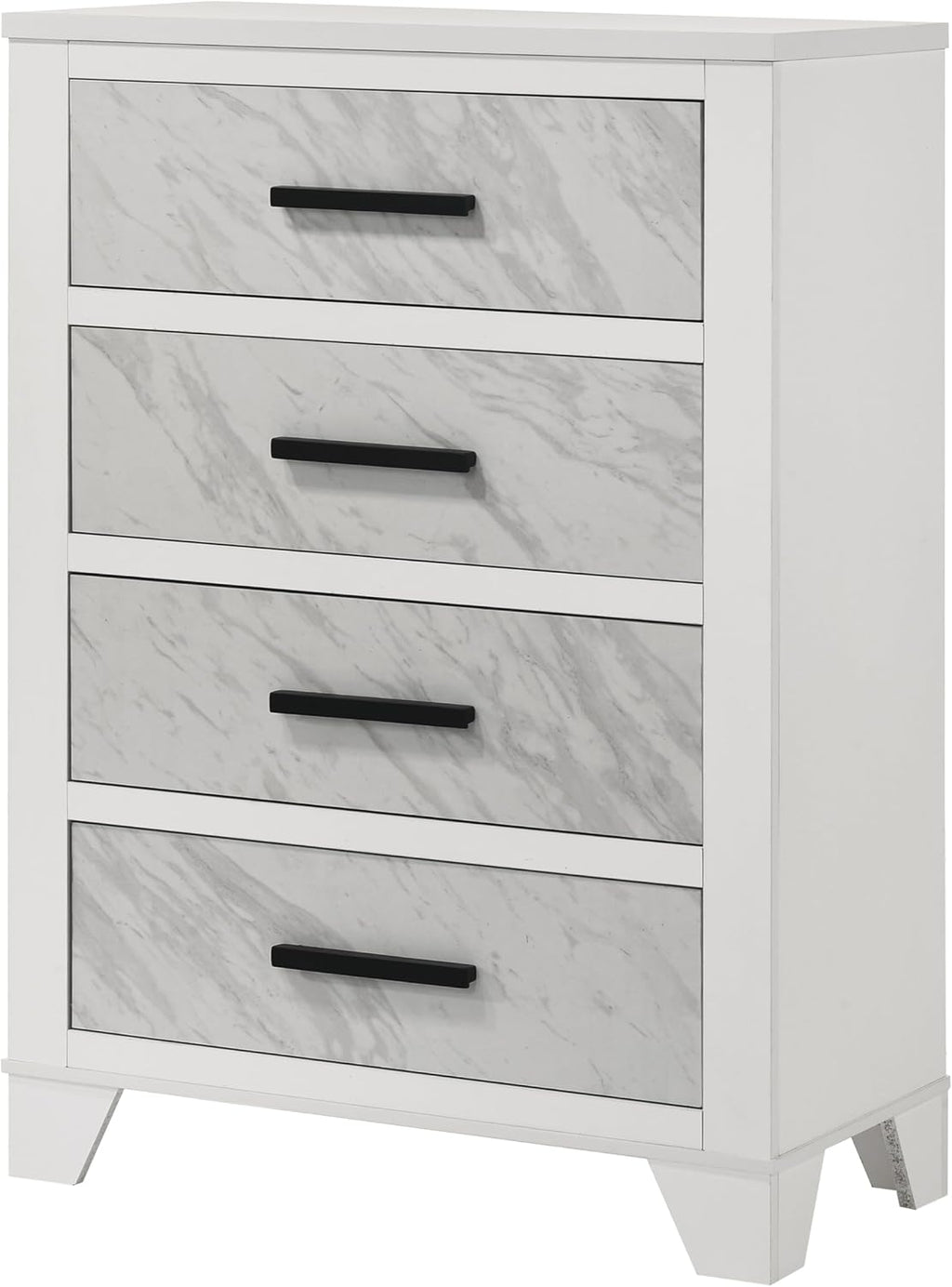 Furniture of America Anton Modern Solid Wood 6-Piece Bedroom Set with Faux Marble Headboard Bed, Metal Center Glide on Nightstands, Chest and Dresser with Mirror, Box Spring Needed, Full, White