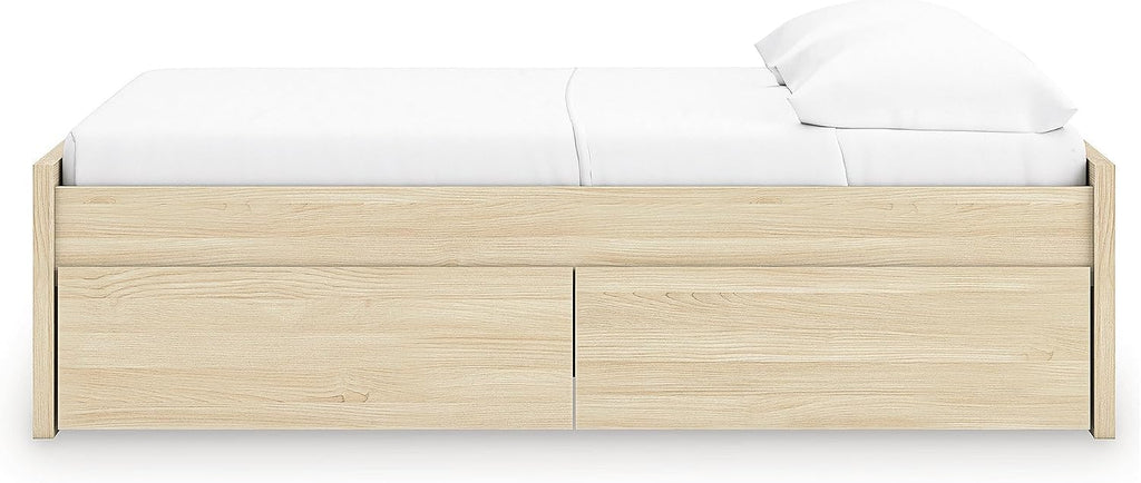 Signature Design by Ashley Onita Scandinavian 4-Drawer Full Platform Bed with 2 Side Storage, Foundation or Box Spring Not Needed, Light Brown