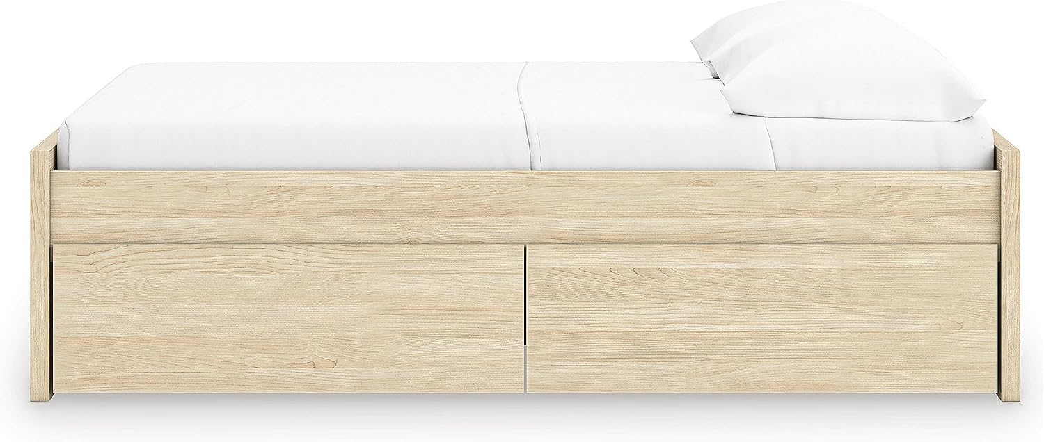 Signature Design by Ashley Onita Scandinavian 4-Drawer Full Platform Bed with 2 Side Storage, Foundation or Box Spring Not Needed, Light Brown
