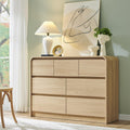 Aitjunz Modern 7 Drawers Dresser for Bedroom, 47' Wide Wood Dressers & Chests of Drawers w/Curved Profile Design, Mid Century Modern Dresser w/Natural Texture for Bedroom, Living Room, Natural Oak