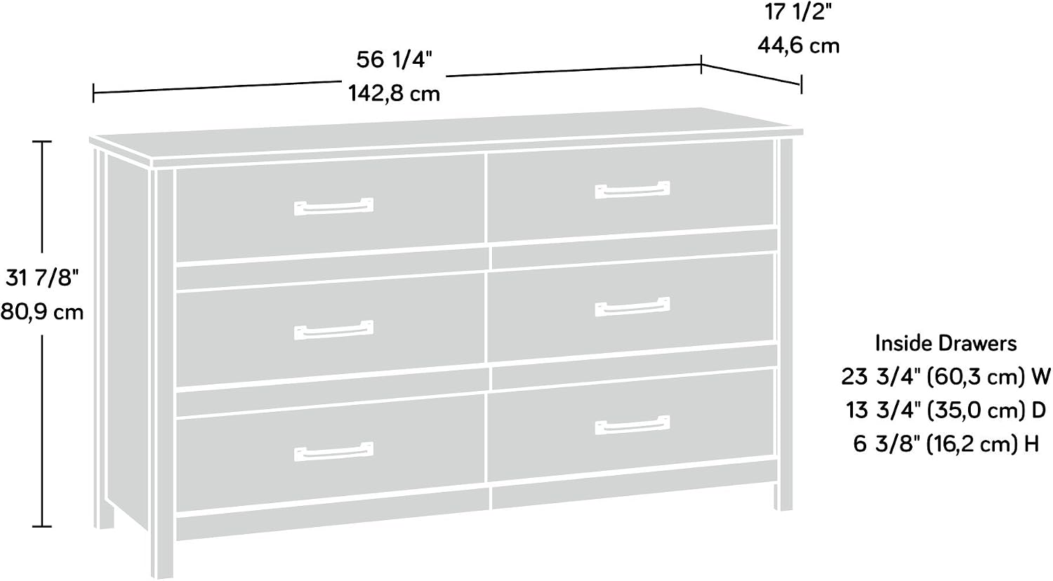 Sauder Cannery Bridge 6 Drawer Dresser Bedroom Dresser Chest of Drawers Wooden, in Sindoori Mango