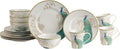 222 Fifth 16-Piece Porcelain Dinnerware Set for 4, Elegant Plates and Bowls Sets-White, Teal, Gold Ceramic Dishes, Chip Proof Kitchen and Dining Dish Set, Microwave & Dishwasher Safe, Peacock Garden