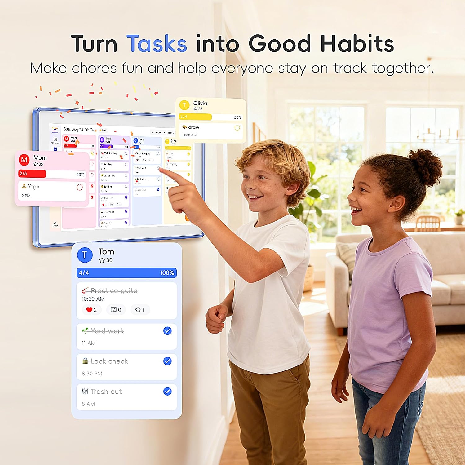 Westsee 15.6' Digital Wall Calendar Frame – Interactive Touchscreen Eletronic Calendars, Family Planner for Schedule, Photo Display, Meals, Chore Chart & Tasks, Wall & Desk Mountable(White&Blue))