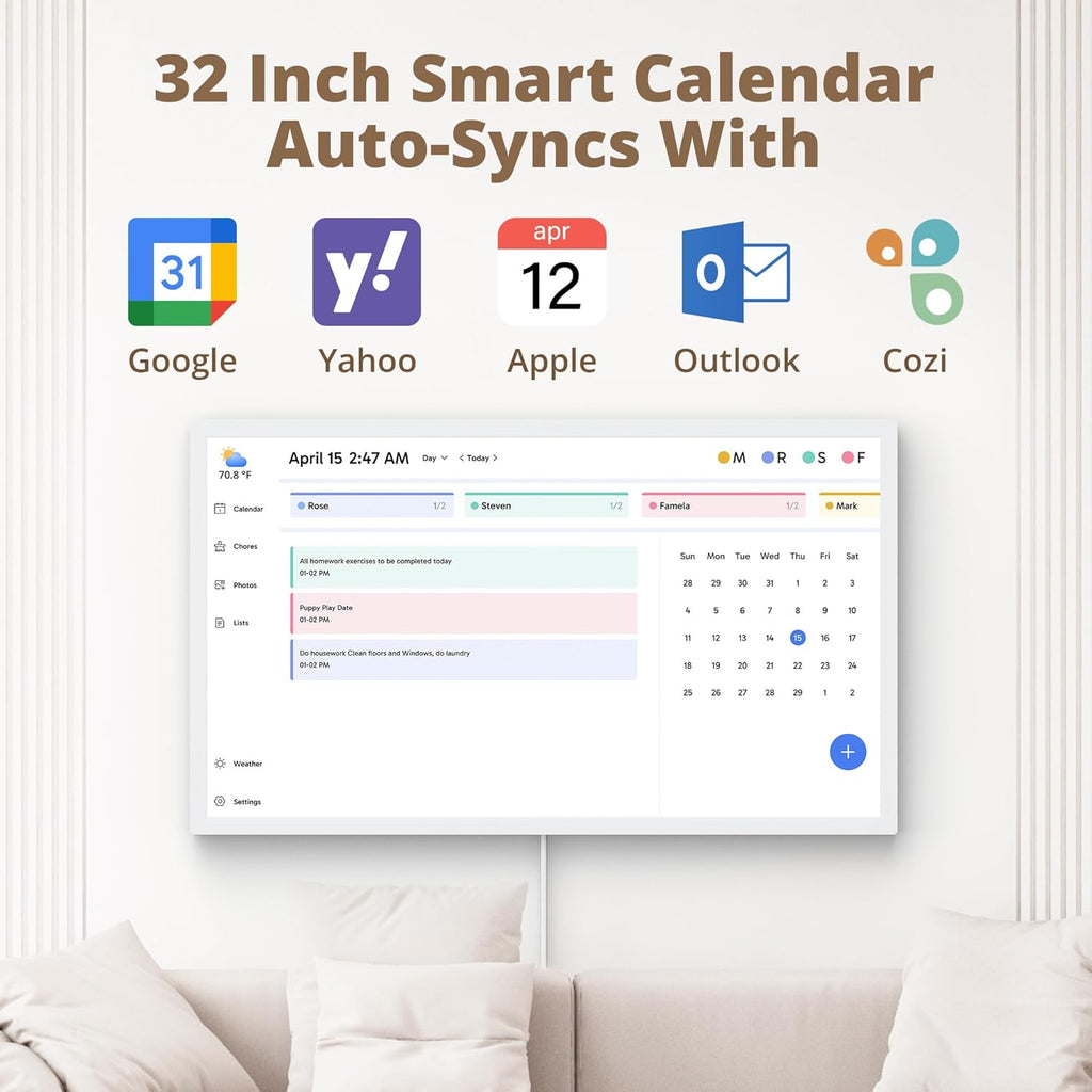 Dragon Touch 32' Digital Calendar Chore Chart – 1080P Full HD Interactive Touchscreen, Smart Family Planner, Hearth Display Digital Calendar Wall & Desk Mountable for Seamless Scheduling