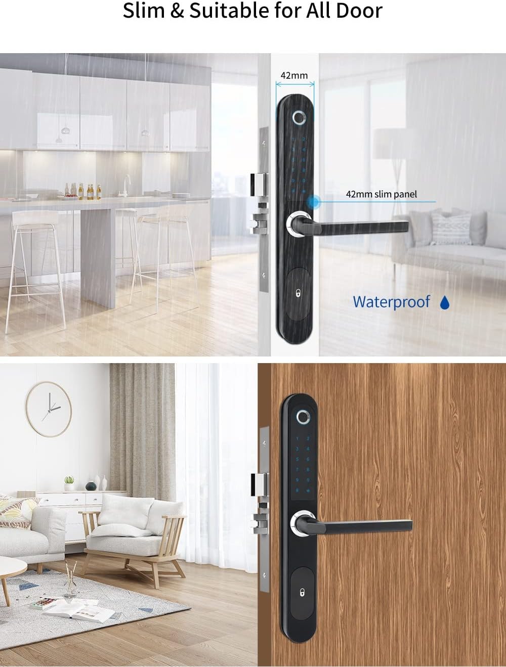 Waterproof Fingerprint Lock Outdoor Gate Lock App Code Keyless Smart Lock Digital Electronic Door Lock for Glass Door (Color : Black Right Pull, Size : 4585)