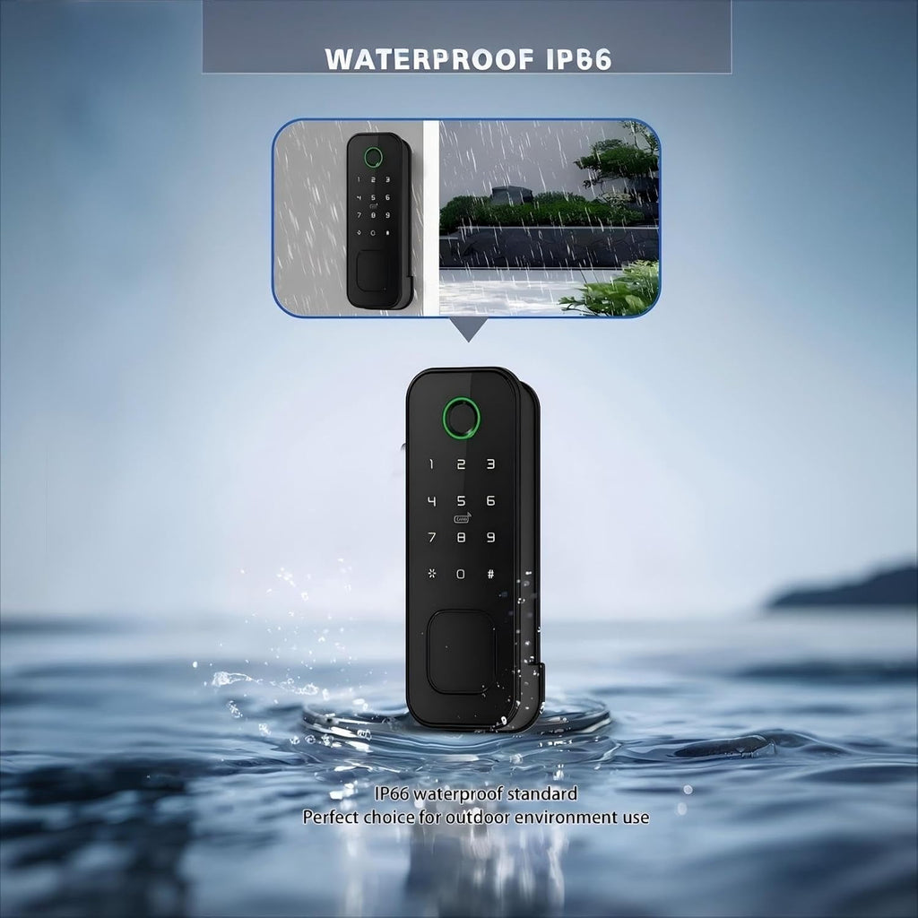 IP66 WiFi Smart Lock,Dual Fingerprint&Card,5-in-1 Yard Gate Lock | IP66 Outdoor Waterproof Smart Lock - Dual-Side Fingerprint & Card Entry - 5-in-1 Garden/Yard Gate Lock with WiFi Tuya App