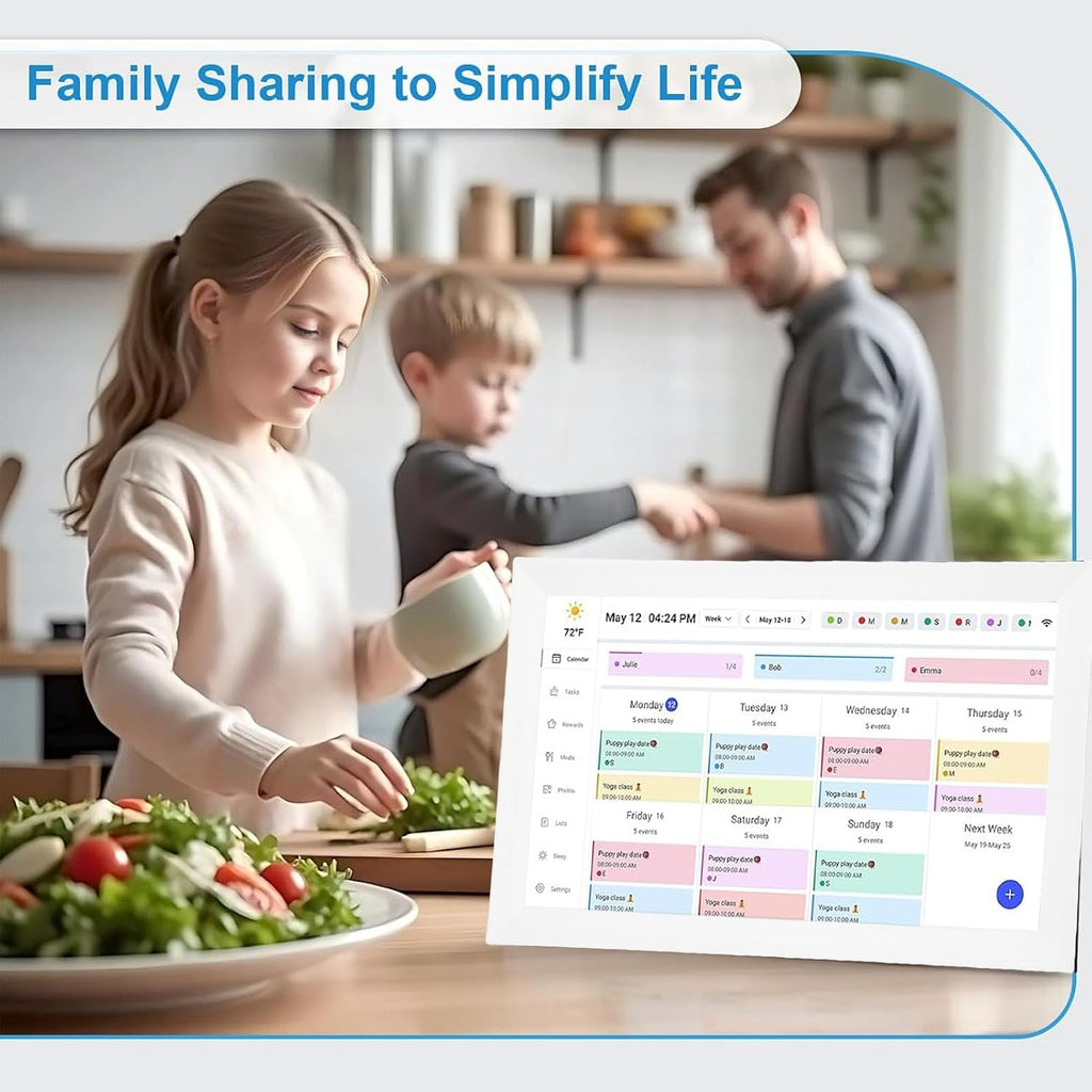 Smart Digital Calendar 15.6 Inch, WiFi Interactive Touchscreen Display, Electronic Family Organizer Wall Mount or Desktop, with APP Control, Sync with 32GB Photo Frame (White)